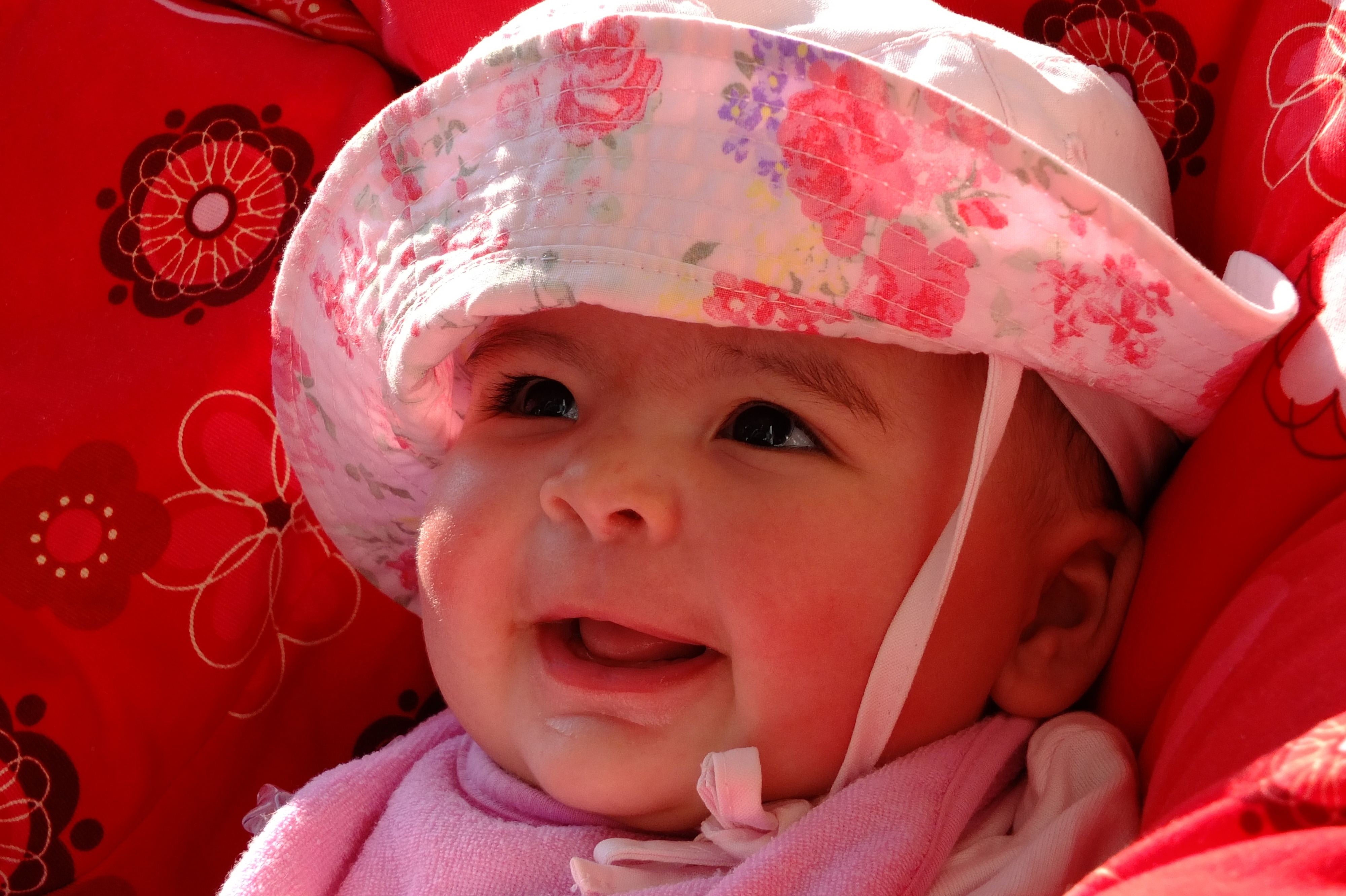 baby's white pink floral hat