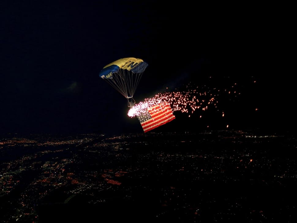 u.s.a flag and blue and yellow parachute preview