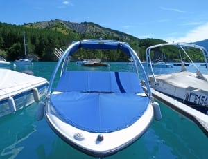 white and blue speedboat thumbnail