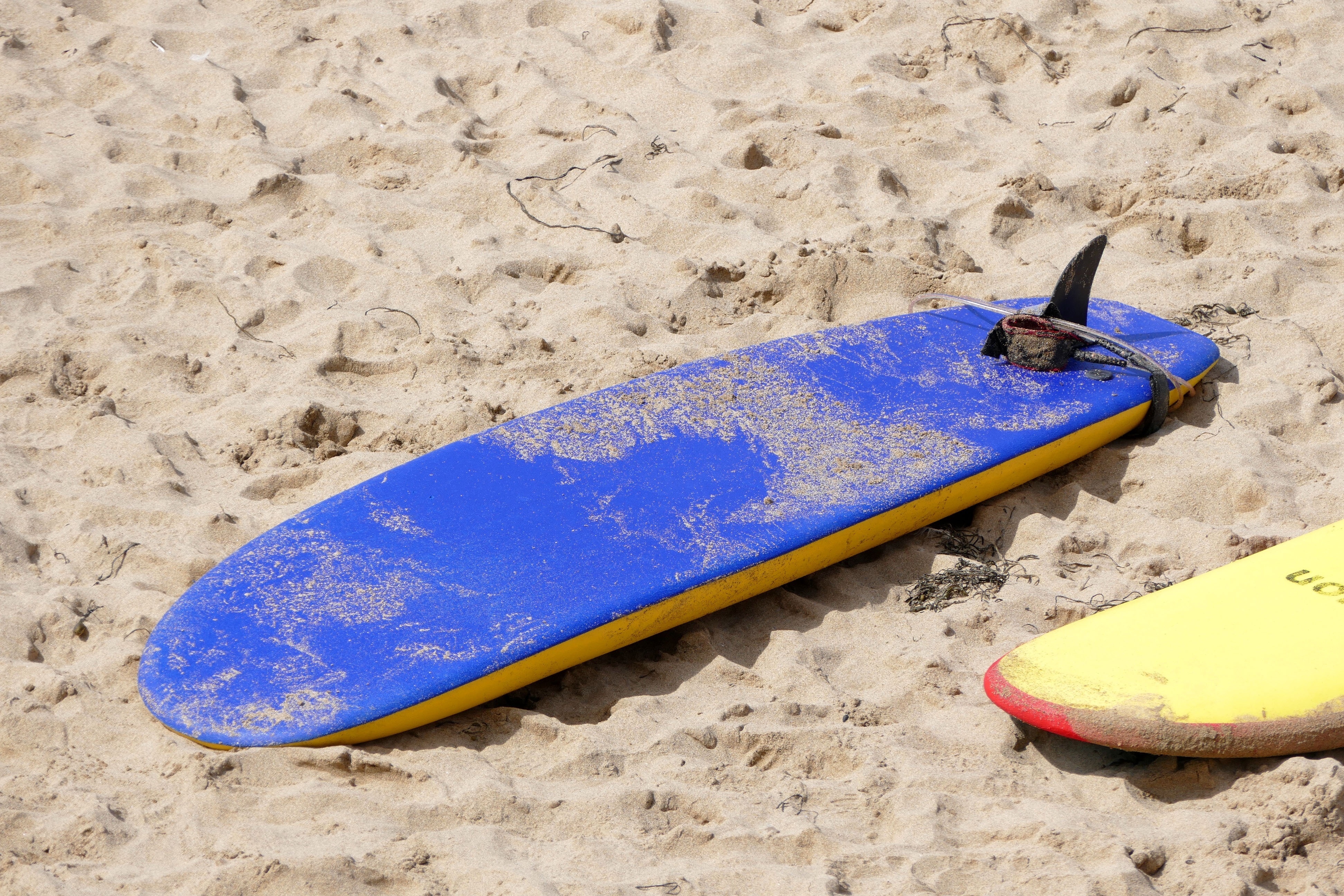 blue and yellow surfboard