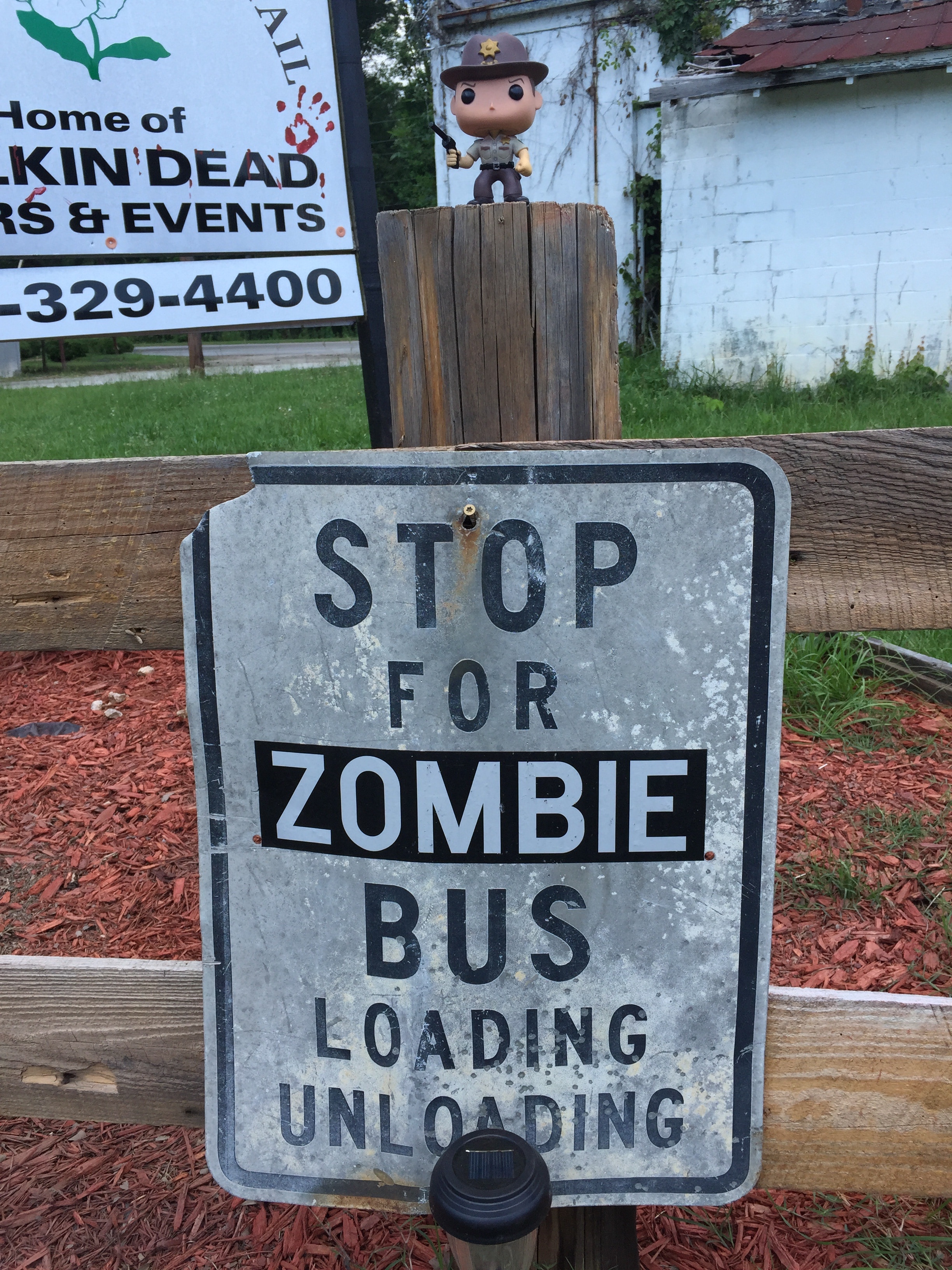 stop for zombie bus loading unloading signage