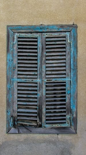 blue and grey wooden louvered window panel thumbnail