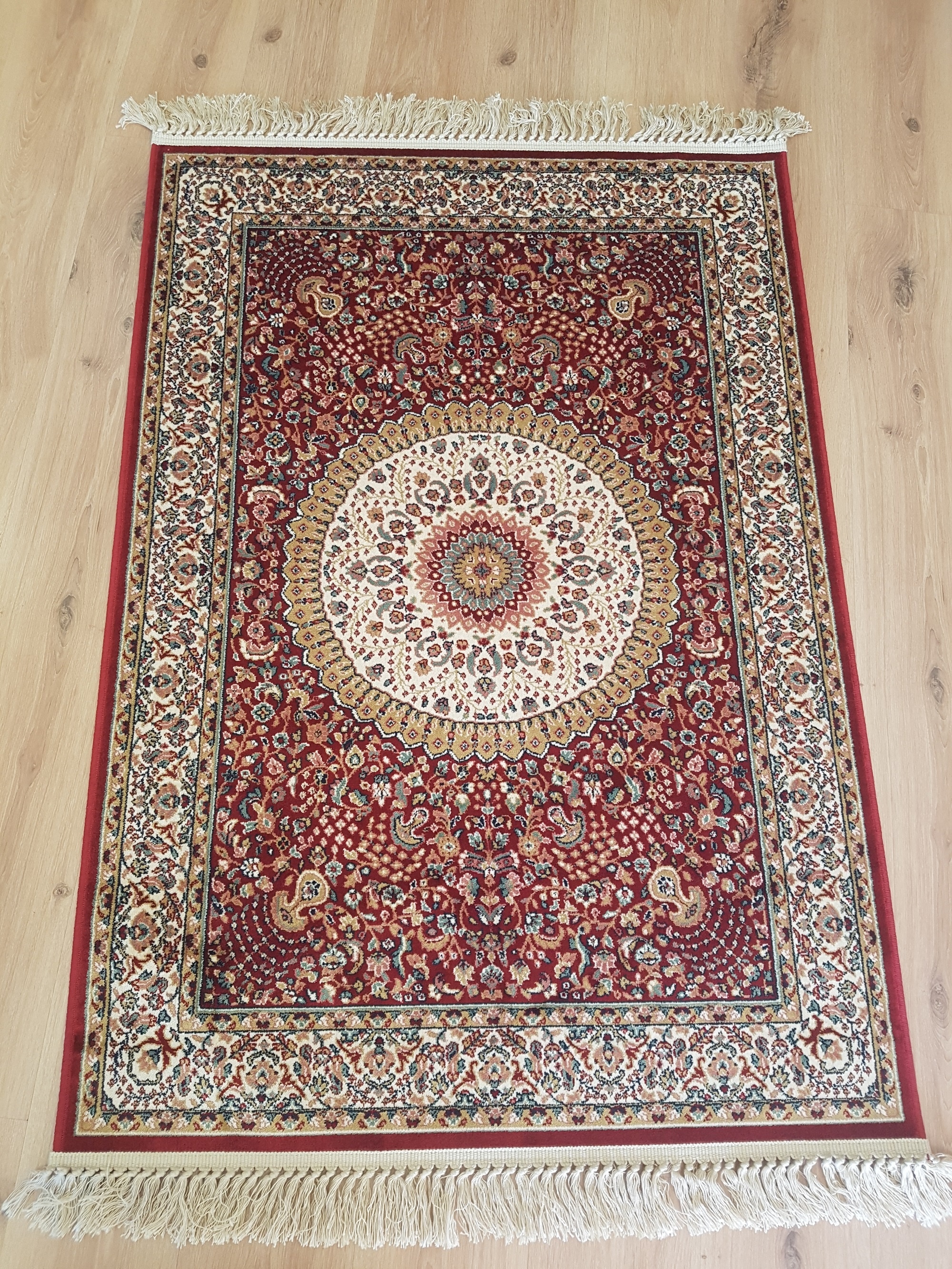 white red and brown mandolin area rug