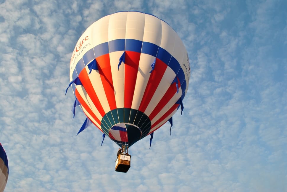 blue red and white hot air balloon preview