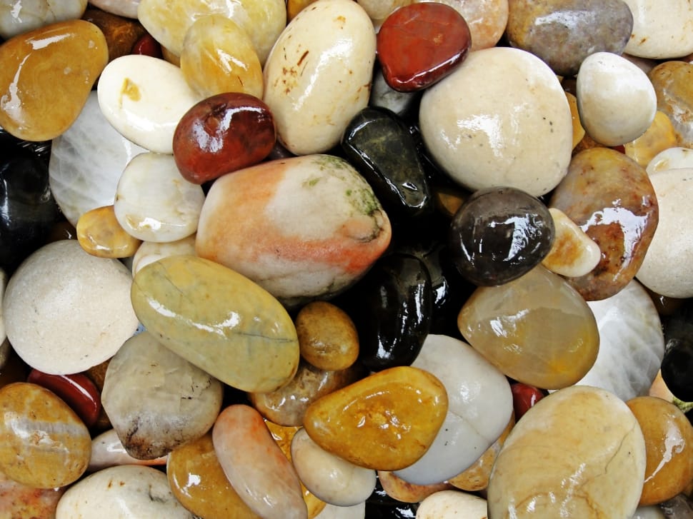 yellow black white brown and red pebbles preview