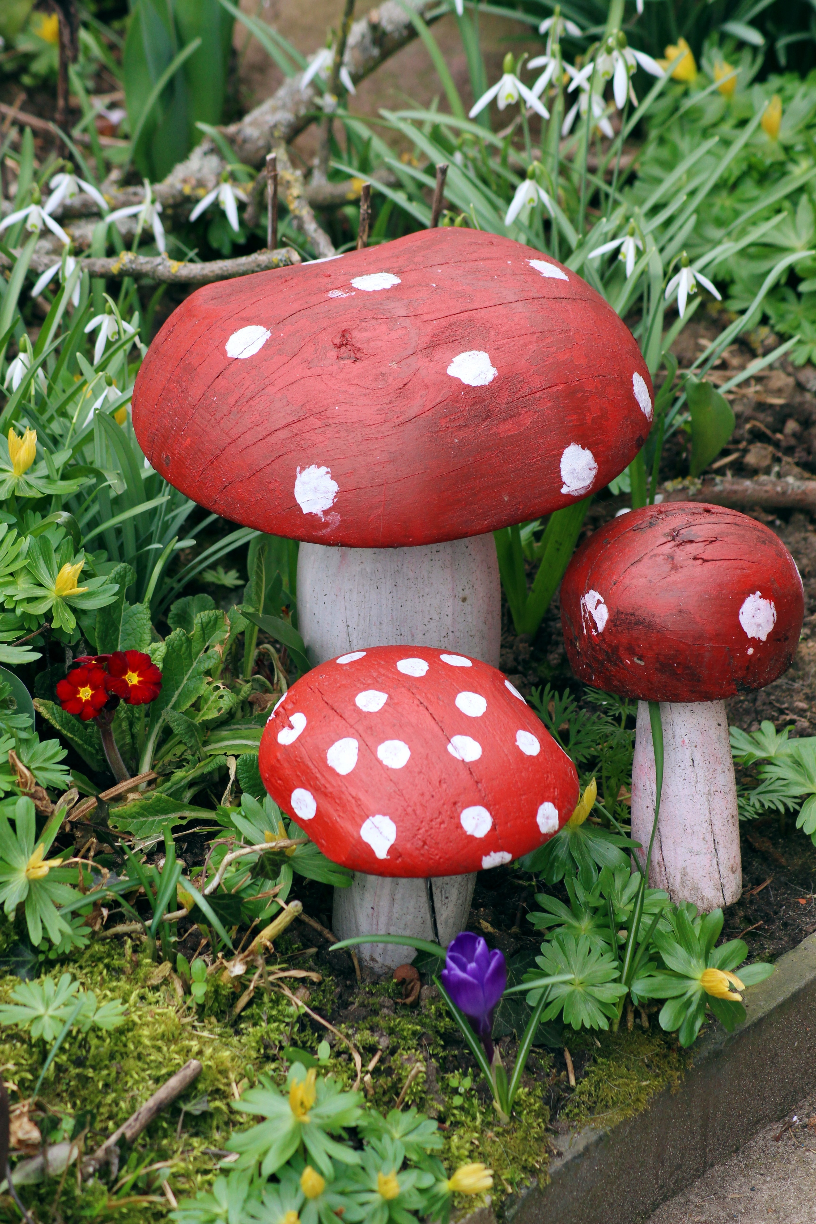 red-and-white mushroom garden ornament