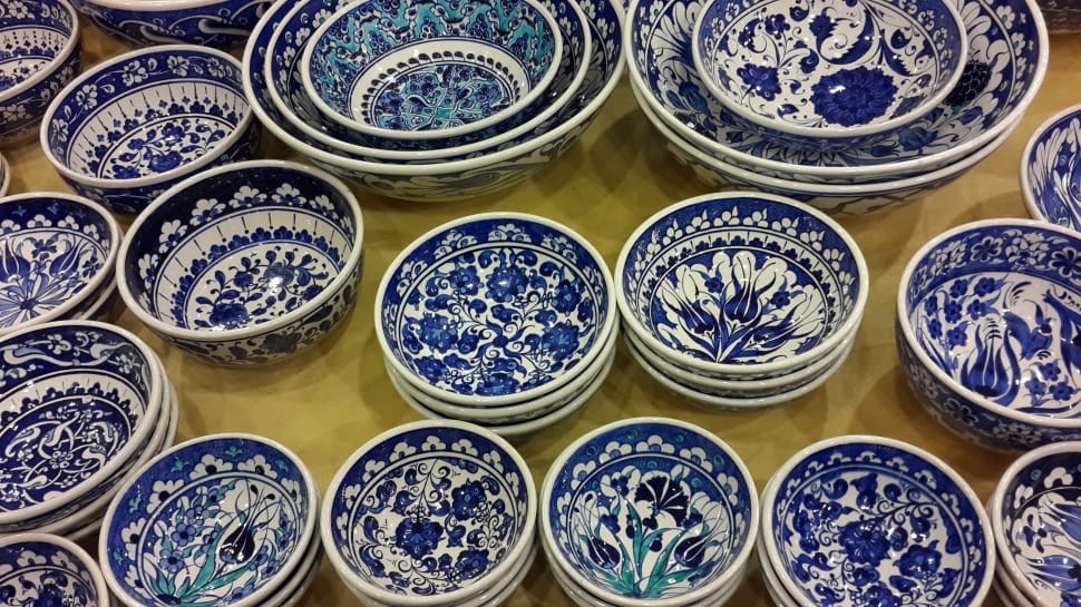 white and blue ceramic dinnerware preview