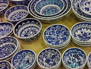 white and blue ceramic dinnerware thumbnail