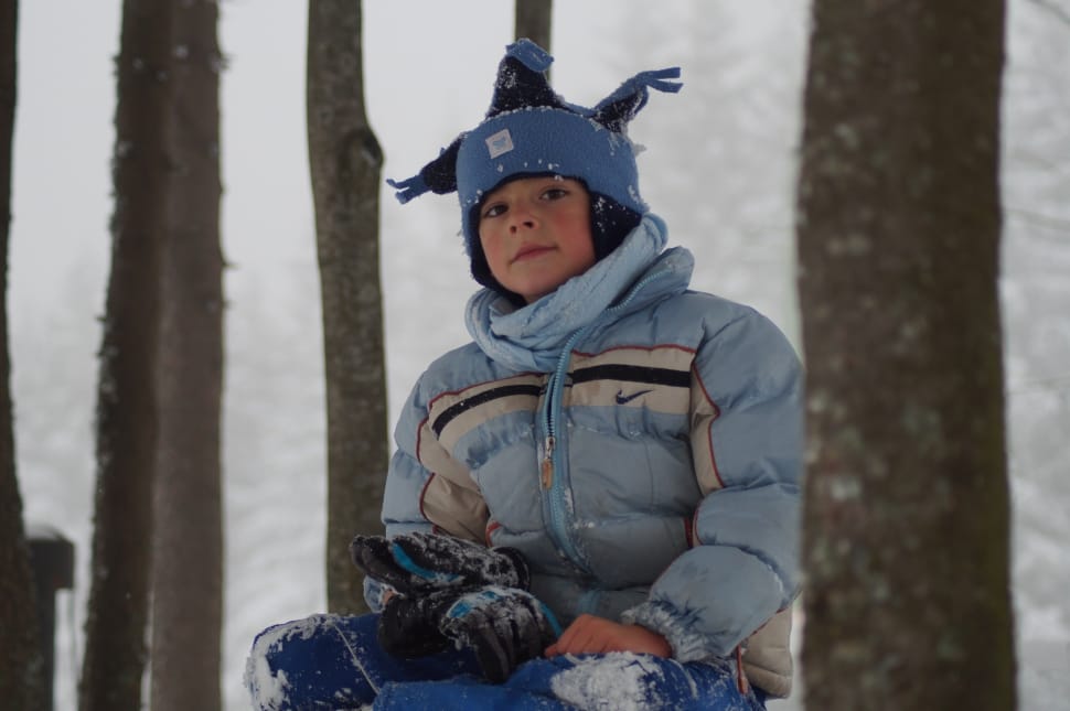 boy's blue snow coat and hat preview