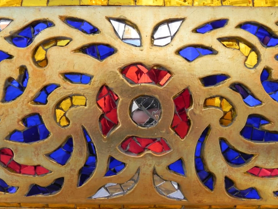 brown blue and red stained glass rectangular artwork preview