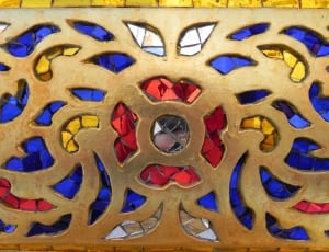 brown blue and red stained glass rectangular artwork thumbnail