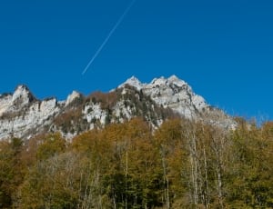 grey mountain near green leaved trees during daytime thumbnail