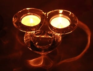 clear 3 paneled glass candle holder thumbnail