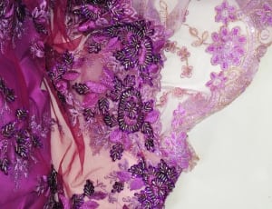 beige and purple floral satin textile thumbnail