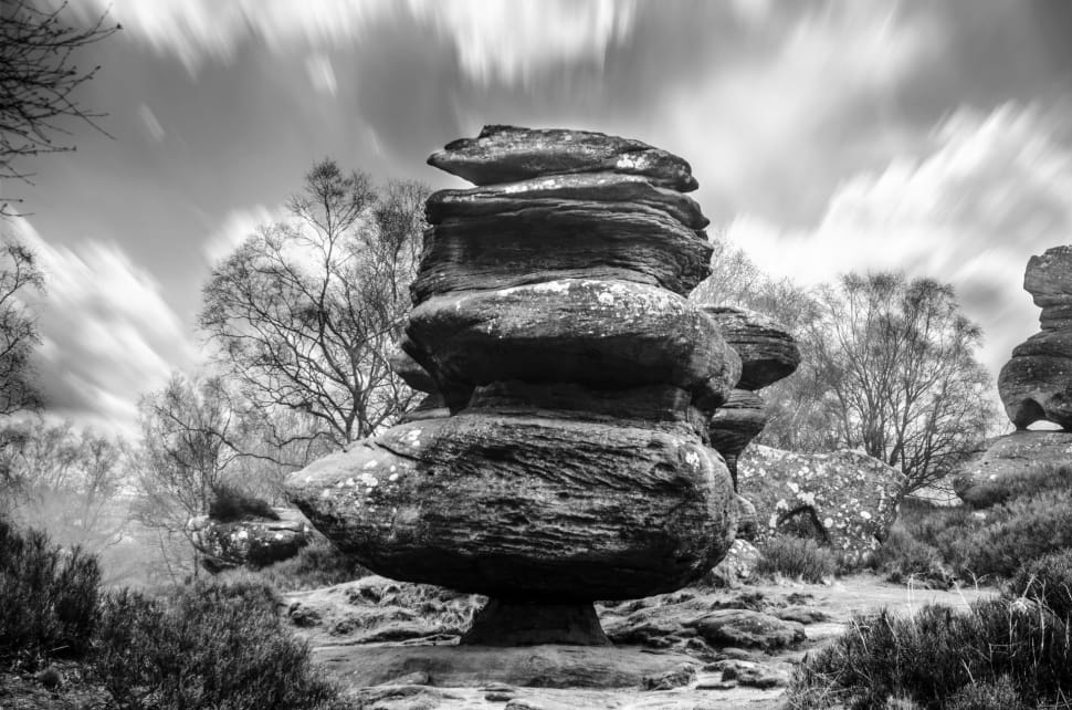 grayscale photo of rock formation preview