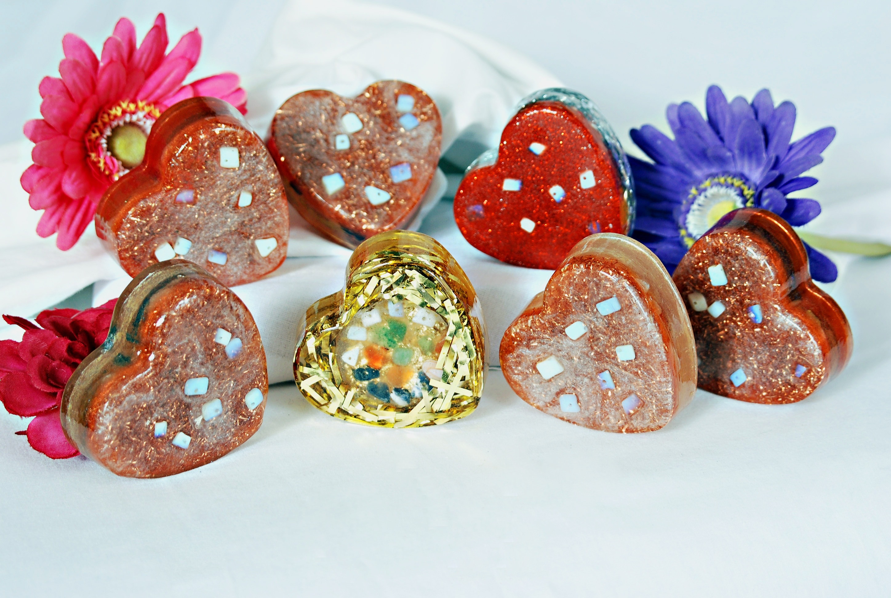 7 orange hearts ornaments