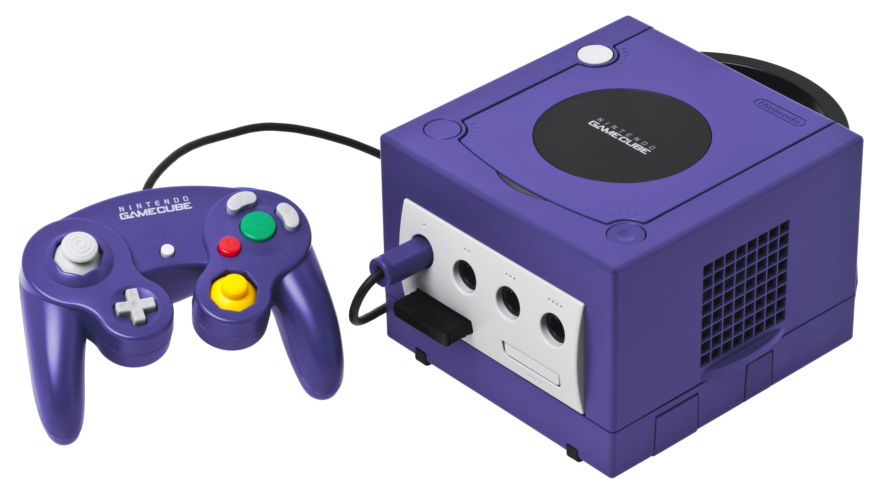 purple and gray nintendo gamecube