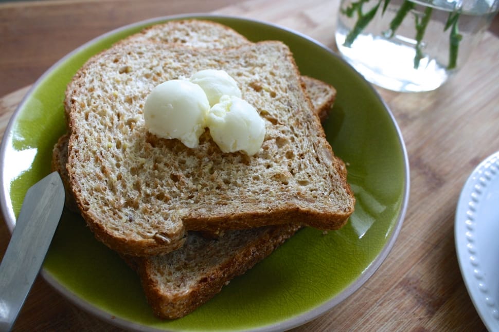 toast with butter green white dinnerware preview