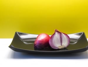 onions and black ceramic rectangular plate thumbnail