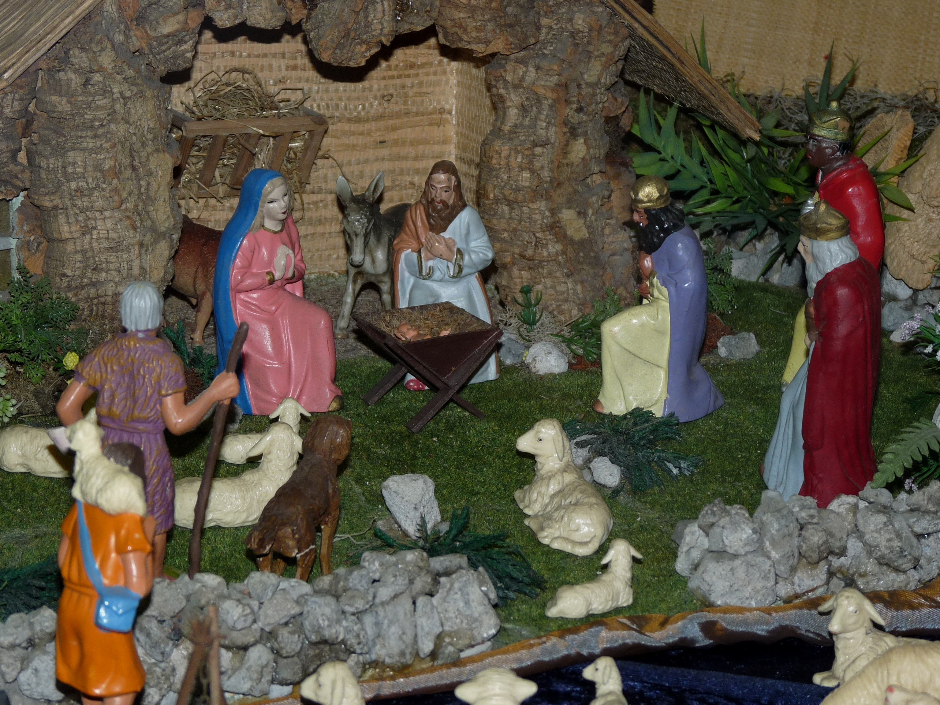 nativity scene ceramic figurine setup