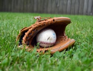 brown baseball gloves and ball thumbnail