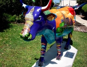 blue and green multi colored bull standee thumbnail