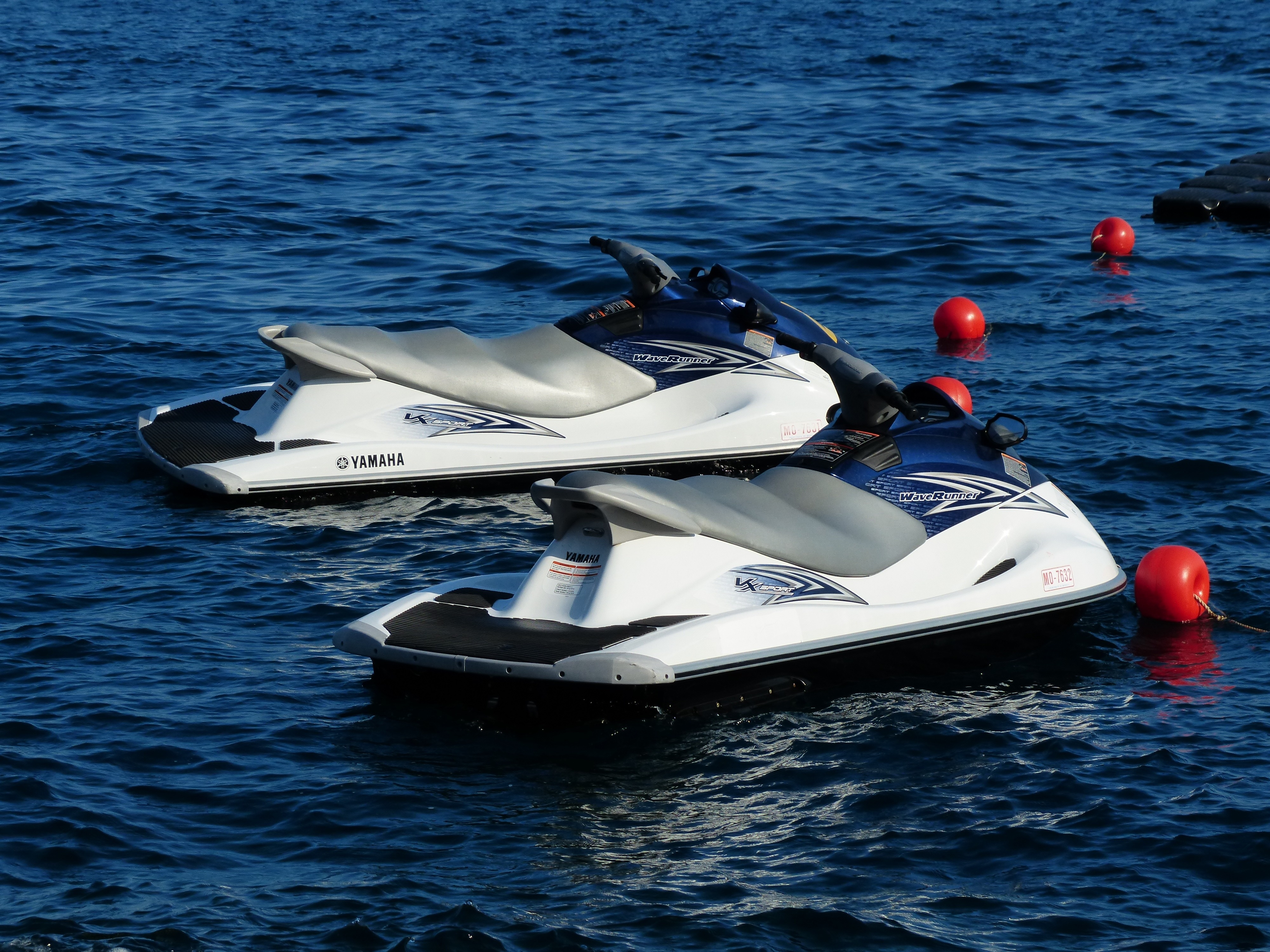 blue and white yamaha speedboat