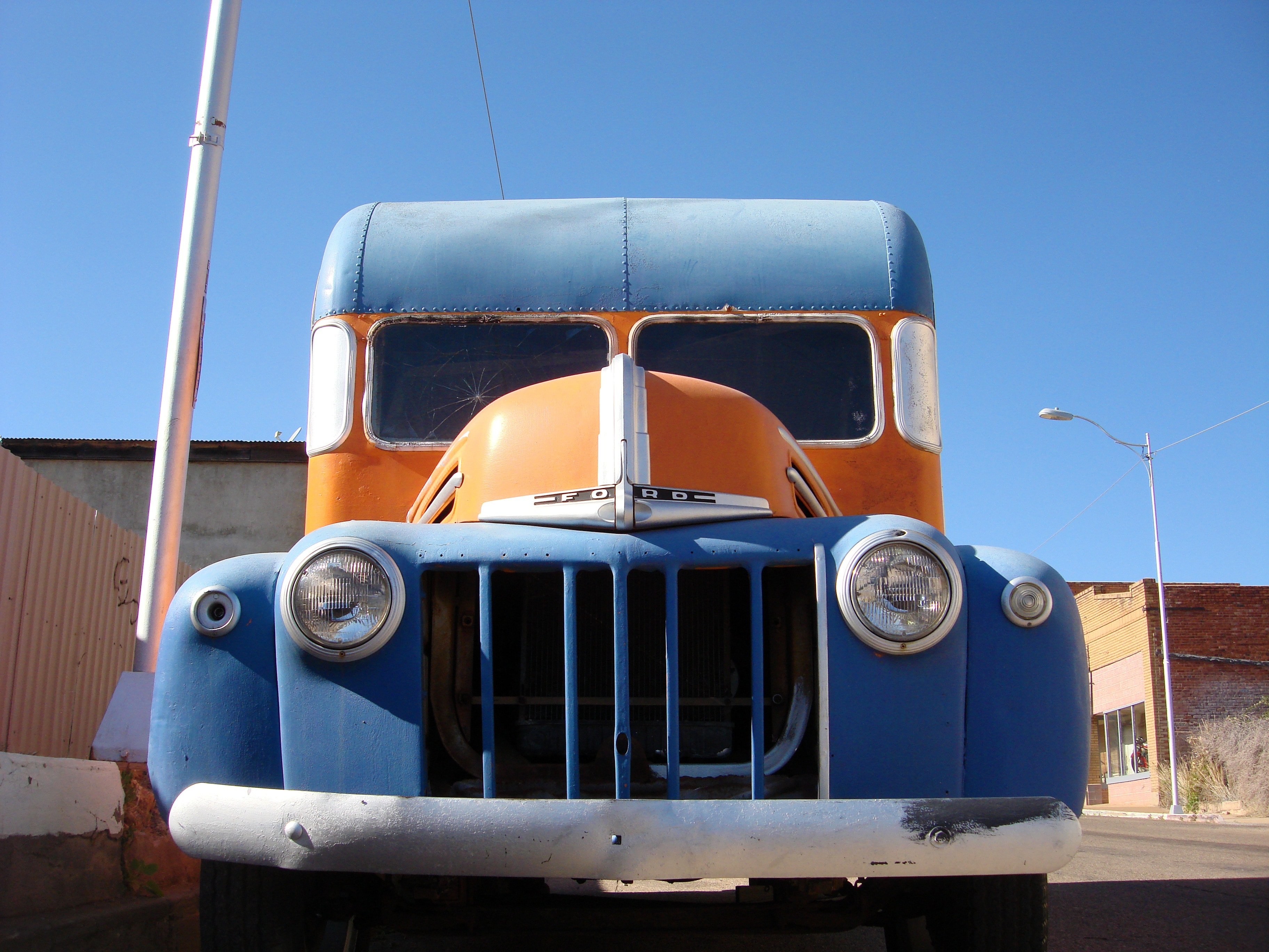 blue and orange vehicle