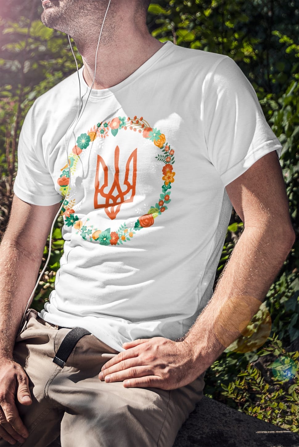 men's white orange teal and green floral crew neck t shirt preview