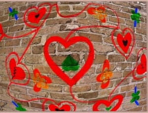 red green orange and blue flower and heart graffiti thumbnail