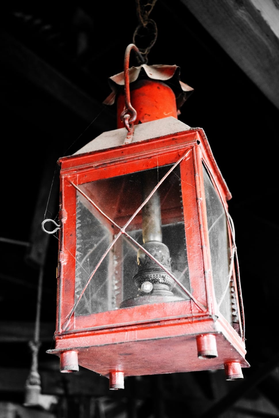 red metal kerosene lamp preview