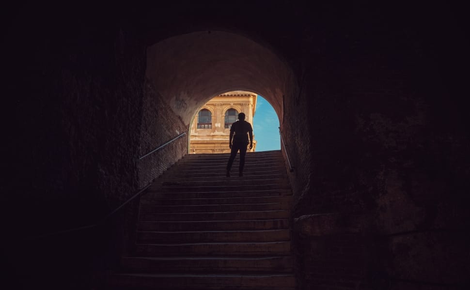 man standing on the middle of the stairs preview