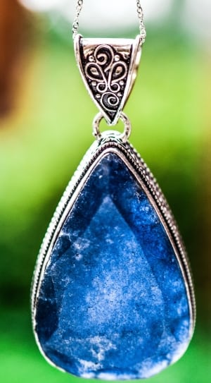 women's silver frame sapphire teardrop pendant necklace thumbnail