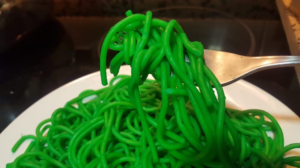 photo of green pasta with fork preview