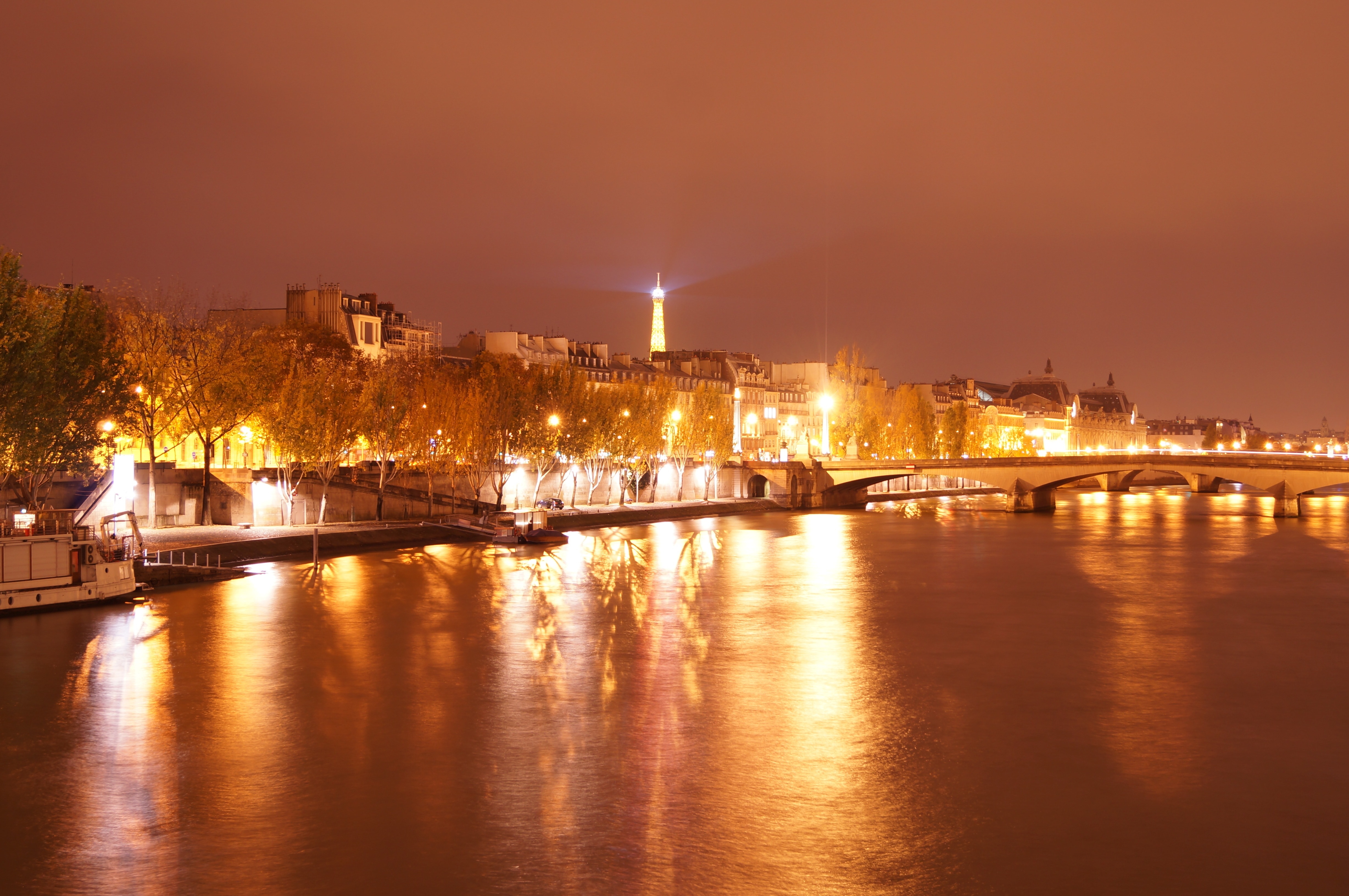 Paris, Seine, River, City, Night, reflection, illuminated