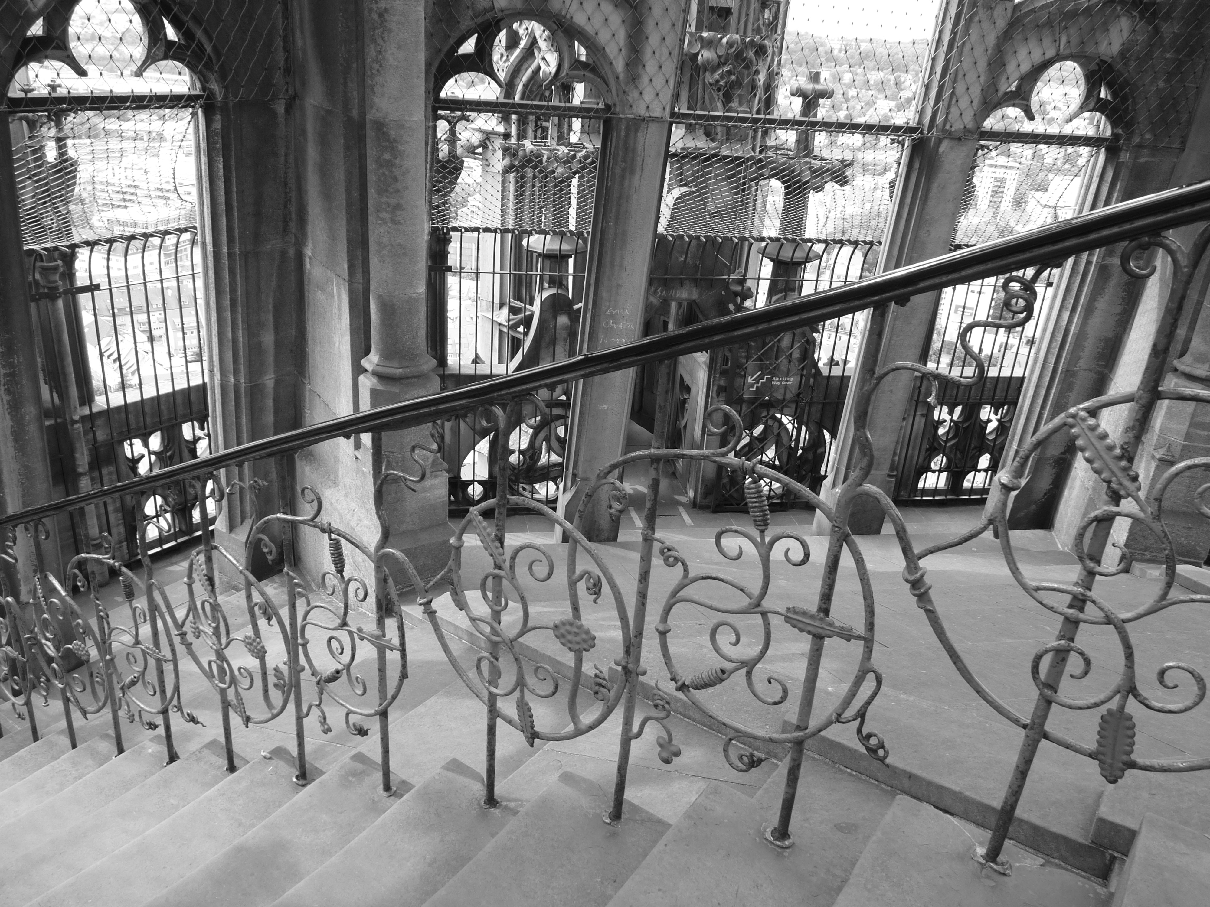 black and white wrought iron hand rails