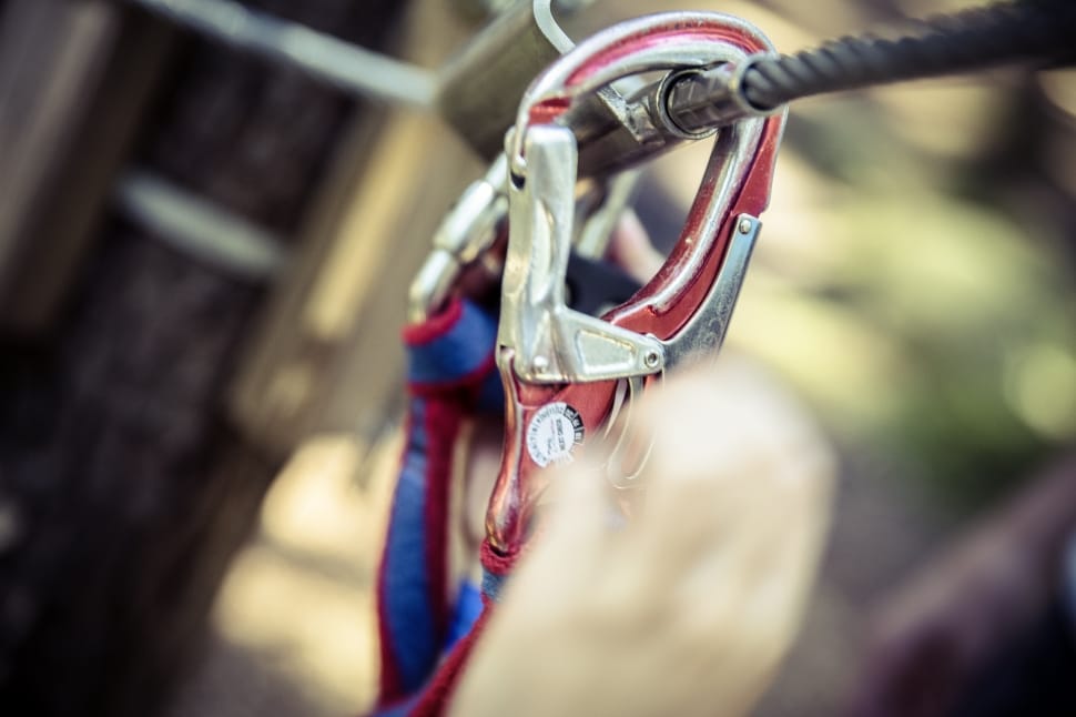 red and gray steel carabiner preview