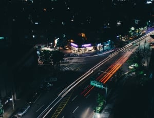 timelapse aerial photo of street at night thumbnail