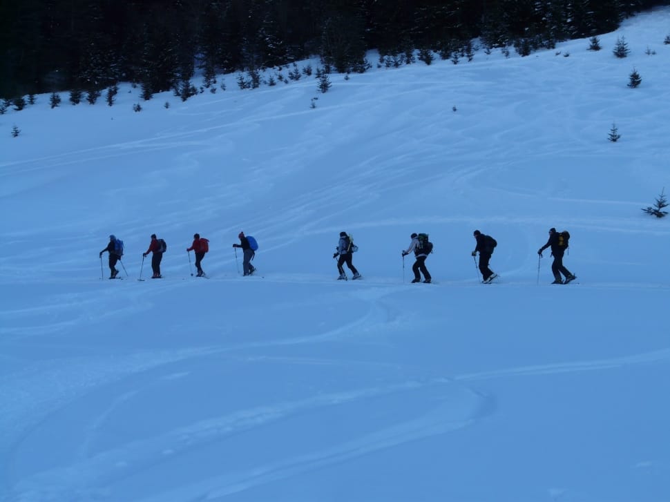 8 person hiking on the snow preview
