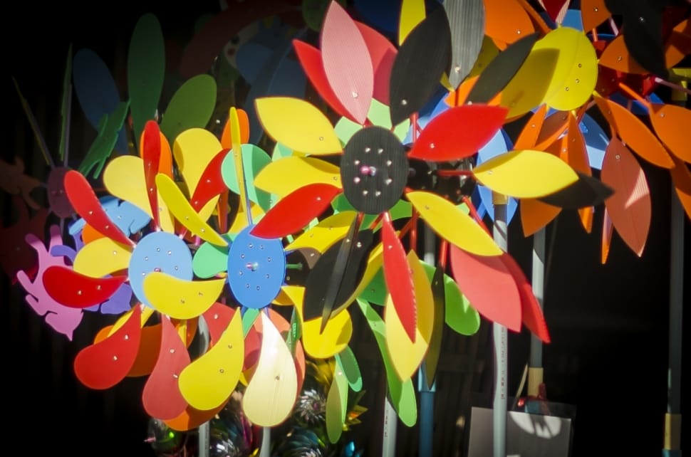 pink red and yellow steel flower fans preview
