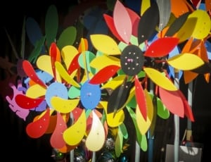 pink red and yellow steel flower fans thumbnail