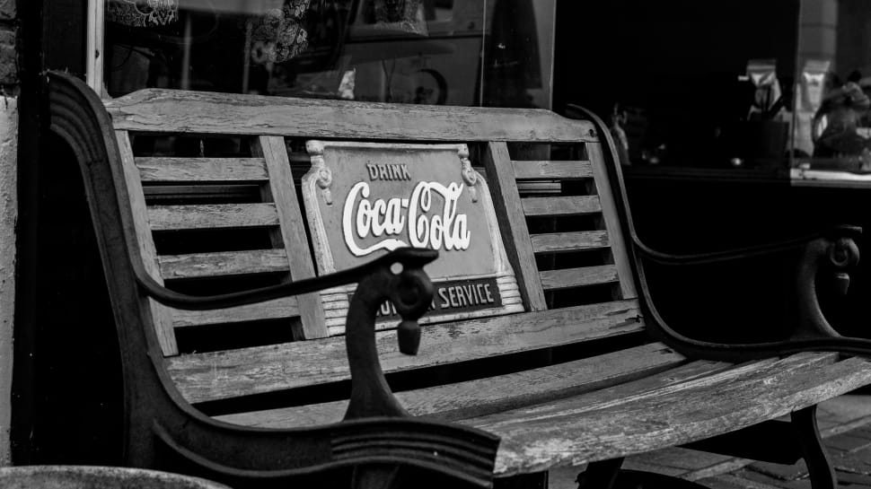 grayscale illustration of bench with coca-cola print preview