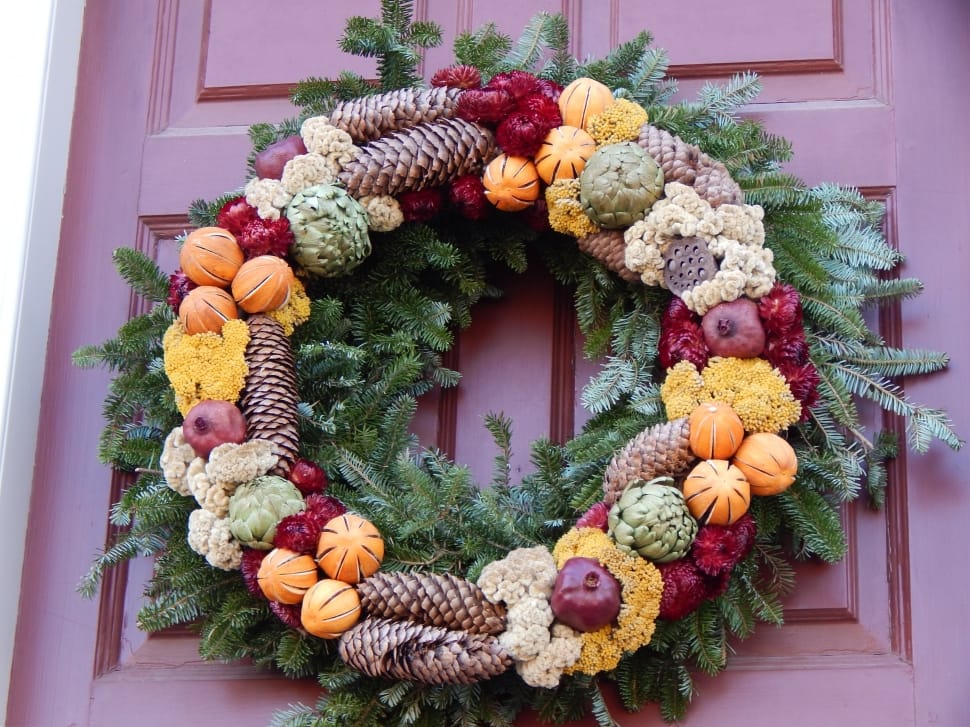 green red orange and brown christmas wreathg preview
