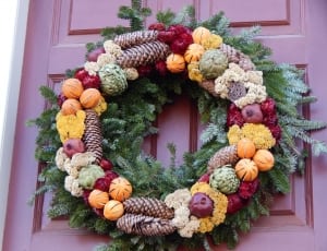 green red orange and brown christmas wreathg thumbnail