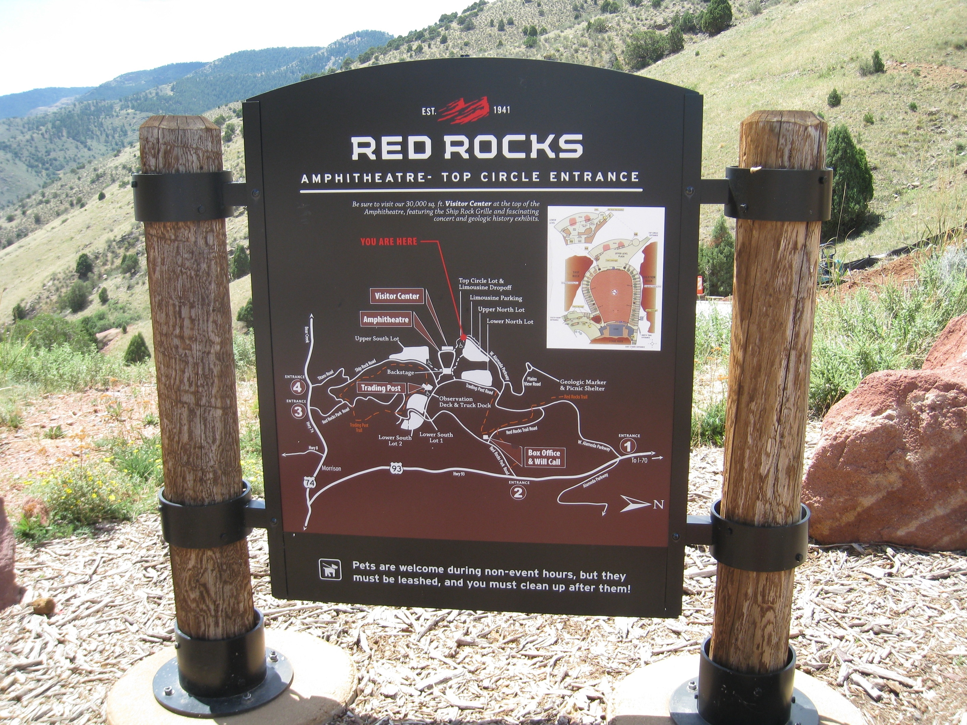 red rocks amphitheater top circle entrance map board