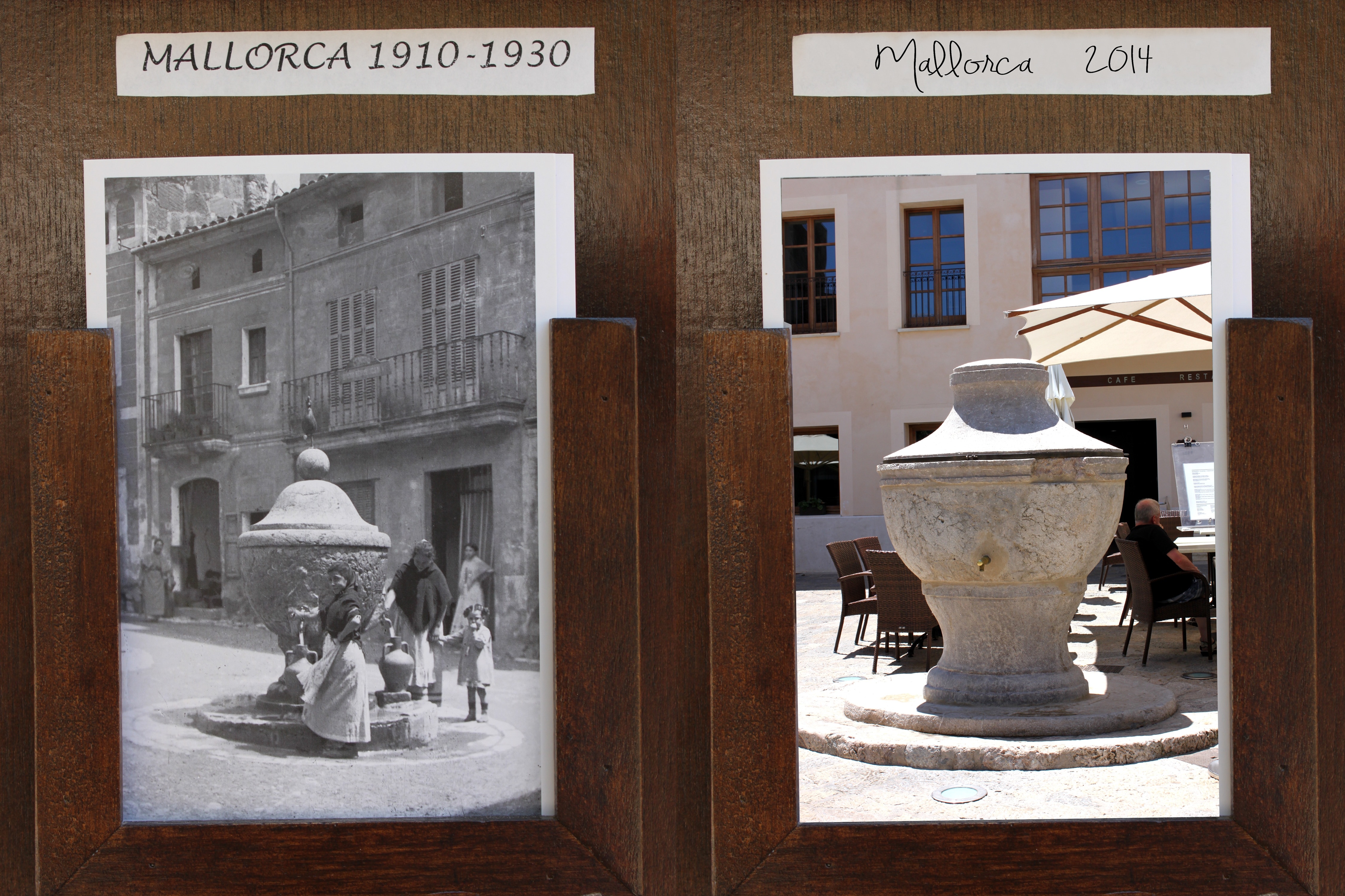 Mallorca photo on 1910-1930 beside photo of it on 2014