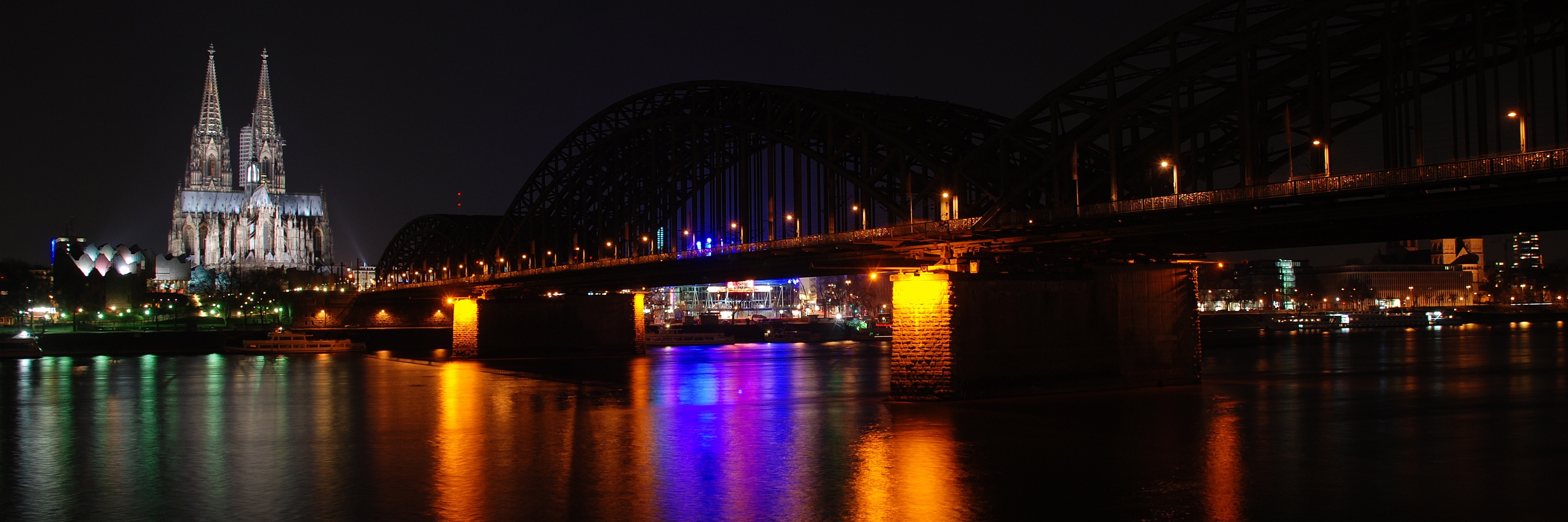 lighted concrete bridge