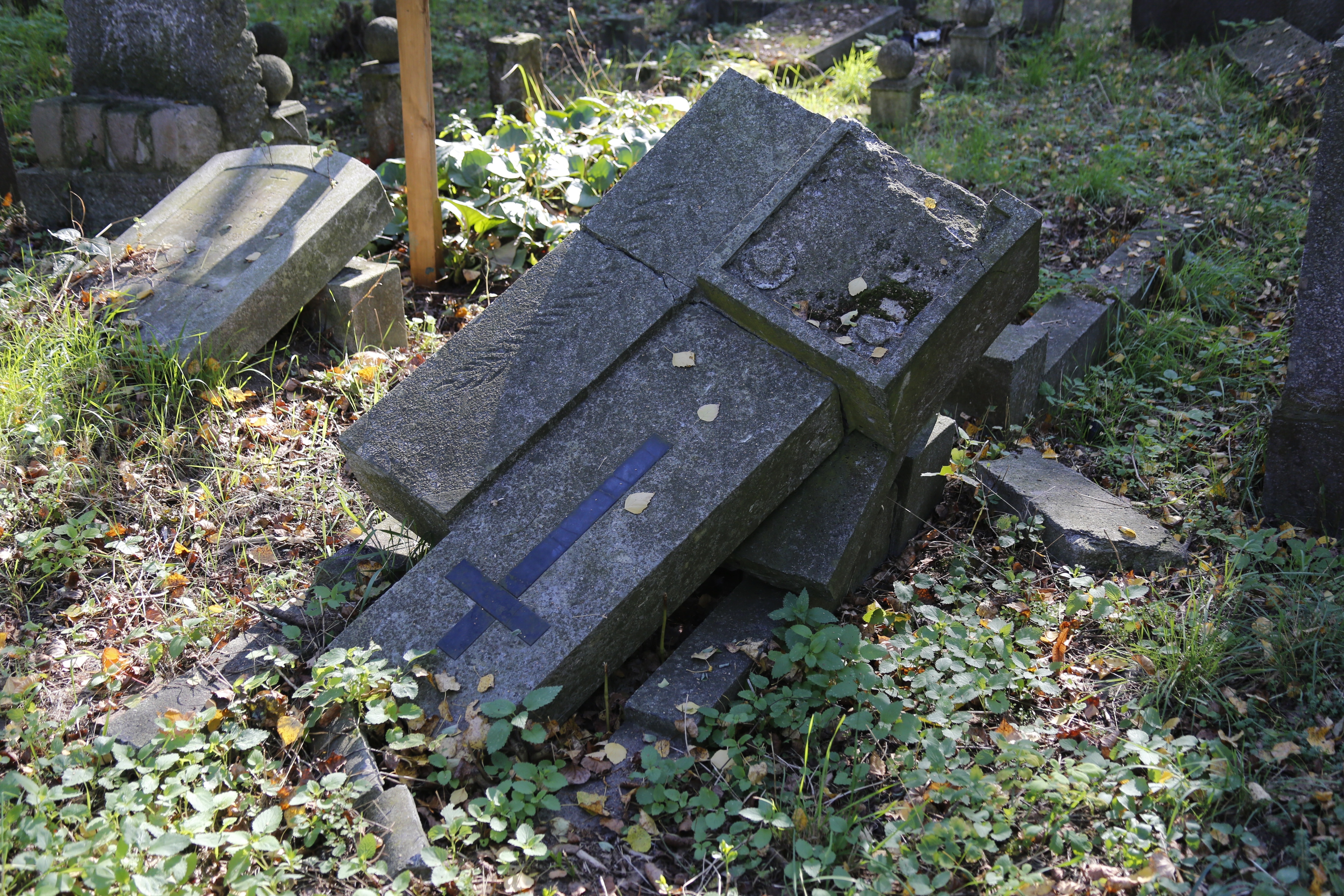 black concrete tombstone on green grass