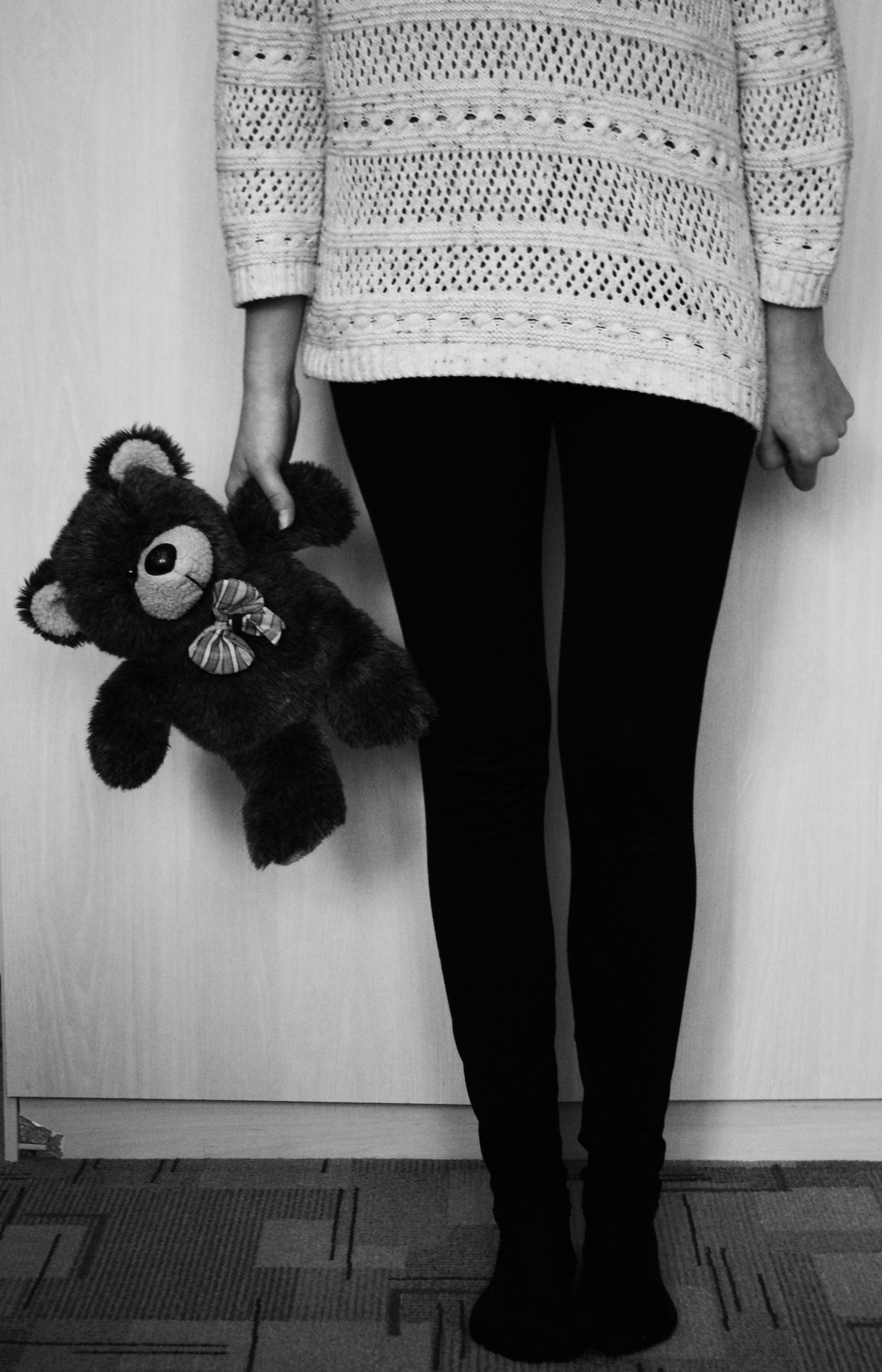 black and white teddy bear