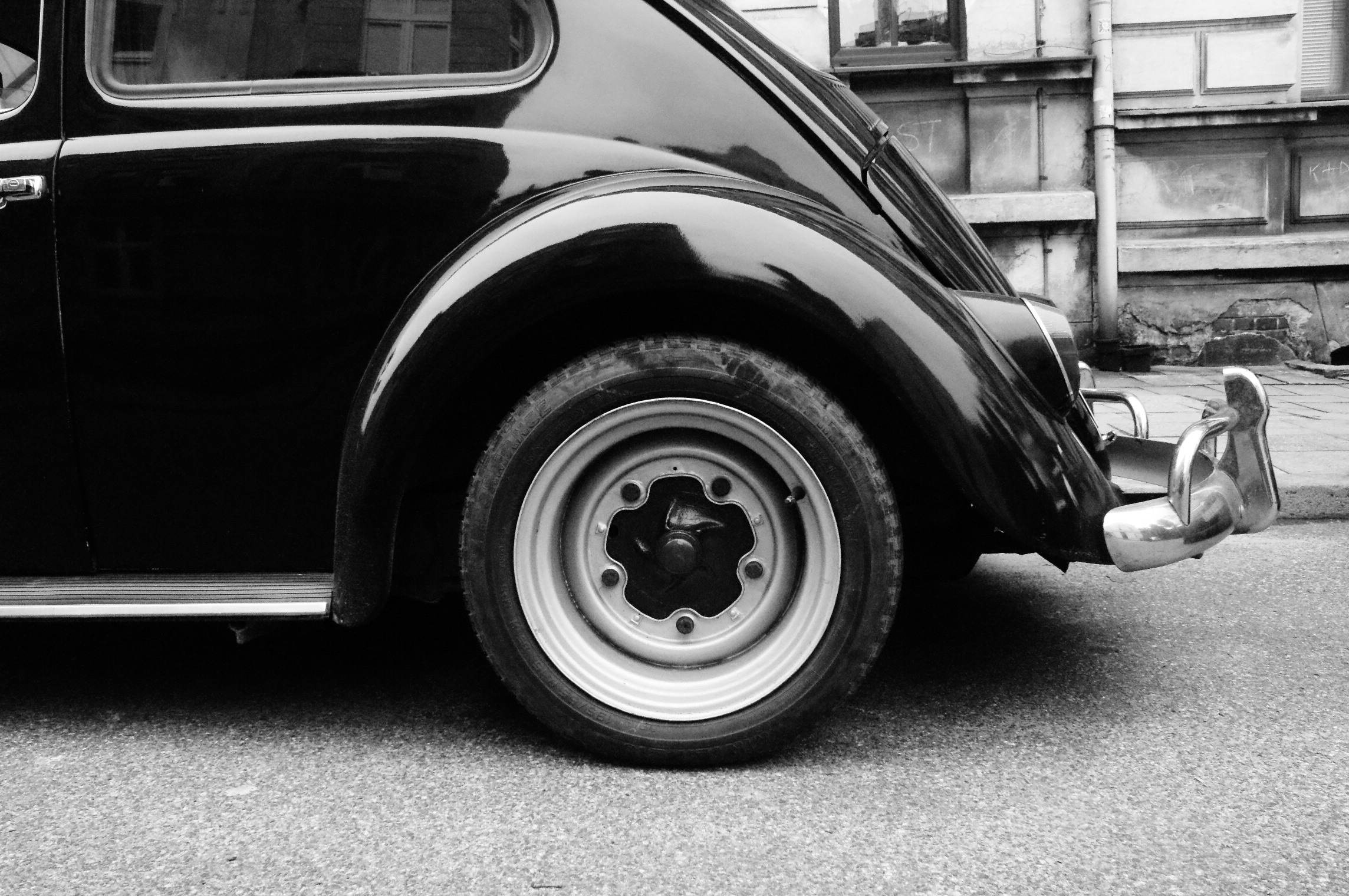black and white photo of car